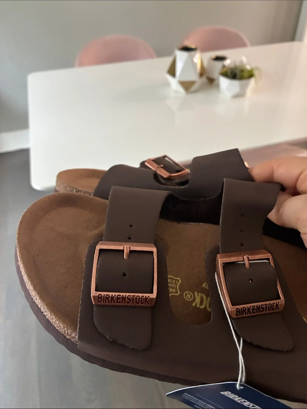 Birkenstock Brown Two-Strap Slide Sandals